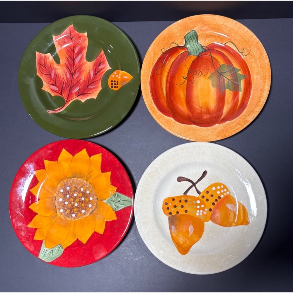 Set Of 4 Oneida Fall Harvest Salad Luncheon Plates Vintage 2000